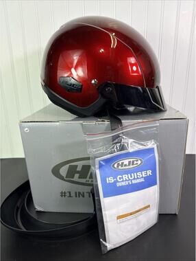 New IS-Cruiser Solid Motorcycle Half Helmet Red Large Wine Missing Shield